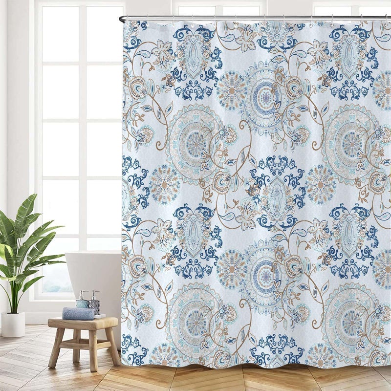 Neasow Light Blue and Navy Paisley Shower Curtain, Cool Teal Design Floral Bathroom Curtain Shower Curtains 72Ã—72 inches - Image 3